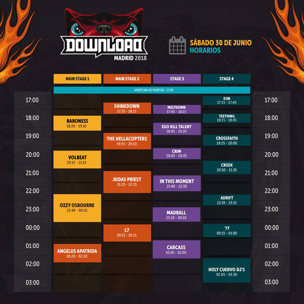 HORARIOS del DOWNLOAD FESTIVAL MADRID 