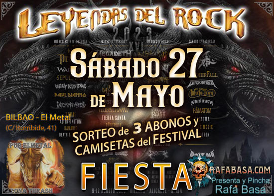 FIESTAS LEYENDAS DEL ROCK - SORTEO de 3 ABONOS y CAMISETAS del Festival en cada fiesta