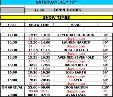 Horarios Metalway