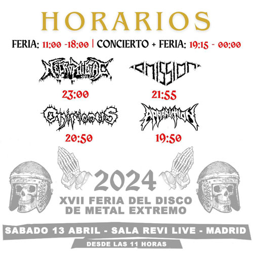 Feria del disco de METAL EXTREMO: NECROPHILIAC + OMISSION + ONIRICOUS + APPARITION mañana en Madrid 