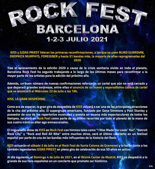 Rock Fest Barcelona Bandas Y Detalles Para 21 Kiss Judas Priest Blind Guardian Foreigner Etc