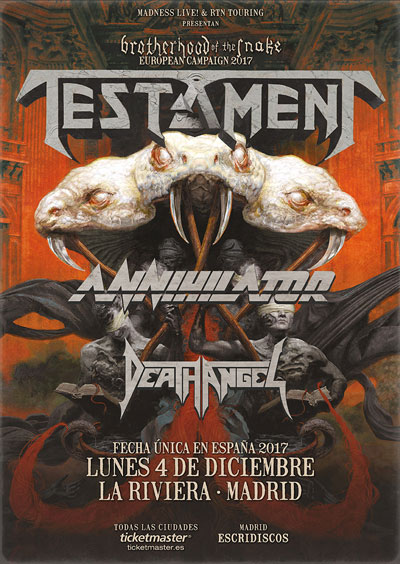 TESTAMENT, ANNIHILATOR y DEATH ANGEL en Madrid el 4 de Diciembre en una fecha única y exclusiva