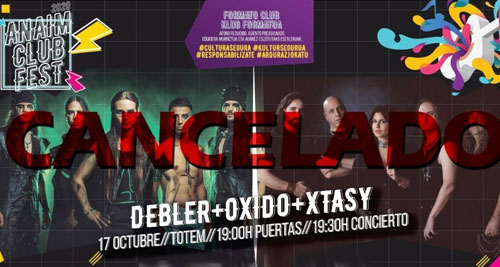 Cancelado el concierto de DEBLER, XTASY y ÓXIDO en Pamplona