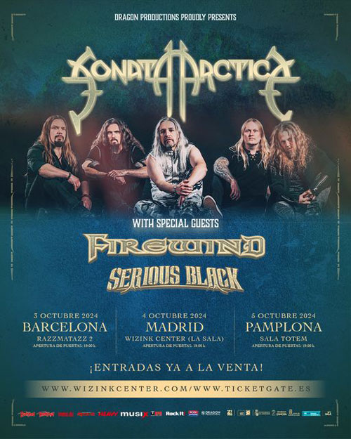 SONATA ARCTICA en Octubre en Barcelona, Madrid y Pamplona + FIREWIND + SERIOUS BLACK